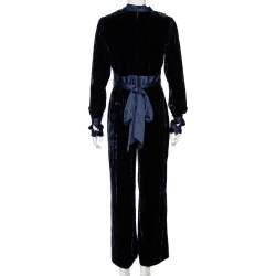 Diane Von Furstenberg Navy Blue Velvet Claude Satin-Trimmed Jumpsuit M