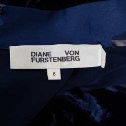 Diane Von Furstenberg Navy Blue Velvet Claude Satin-Trimmed Jumpsuit M