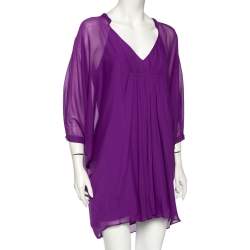Pre Owned Diane von Furstenberg Purple Silk Fleurette Flutter-Sleeve Mini Dress S