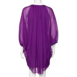 Pre Owned Diane von Furstenberg Purple Silk Fleurette Flutter-Sleeve Mini Dress S