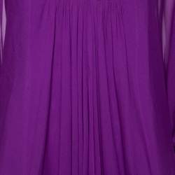 Pre Owned Diane von Furstenberg Purple Silk Fleurette Flutter-Sleeve Mini Dress S