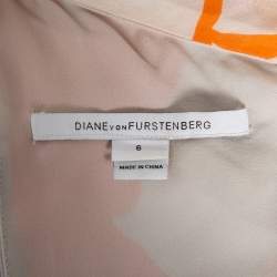 Pre Owned Diane Von Furstenberg Orange Printed Silk Liluye One Shoulder Short Dress M