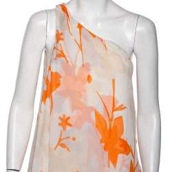 Pre Owned Diane Von Furstenberg Orange Printed Silk Liluye One Shoulder Short Dress M