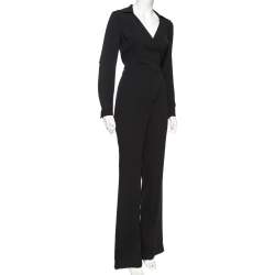 Diane von Furstenberg Black Crepe Stacy Wrap Jumpsuit S