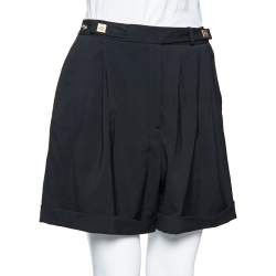 Diane von Furstenberg Black Wool Snap Button Detail High Waist Shorts M