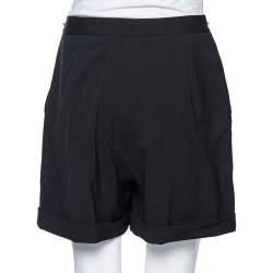 Diane von Furstenberg Black Wool Snap Button Detail High Waist Shorts M