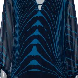 Pre Owned Diane Von Furstenberg Blue Tanyana Clean Print Silk Blouse M