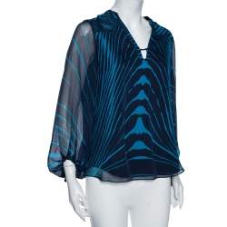 Pre Owned Diane Von Furstenberg Blue Tanyana Clean Print Silk Blouse M