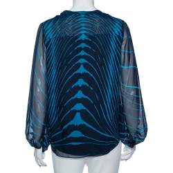 Pre Owned Diane Von Furstenberg Blue Tanyana Clean Print Silk Blouse M