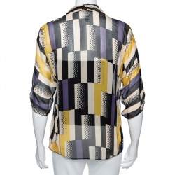 Pre Owned Diane Von Furstenberg Multicolored Geometric Print Silk Blouse M
