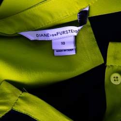 Pre Owned Diane Von Furstenberg Navy Blue Silk Maisy Contrast Collar Trim Detail Shirt L