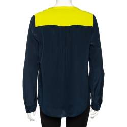 Pre Owned Diane Von Furstenberg Navy Blue Silk Maisy Contrast Collar Trim Detail Shirt L