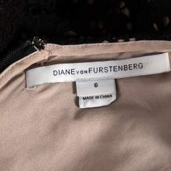 Pre Owned Diane von Furstenberg Black Floral Pattern Cutout Lace Dress M