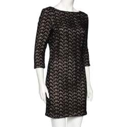 Pre Owned Diane von Furstenberg Black Floral Pattern Cutout Lace Dress M