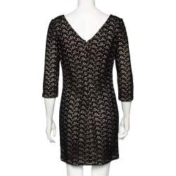 Pre Owned Diane von Furstenberg Black Floral Pattern Cutout Lace Dress M