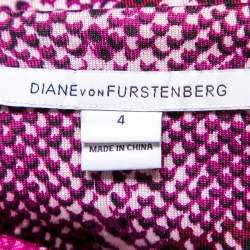 Diane von Furstenberg Purple Animal Print Silk Reina Long Sleeve Dress S