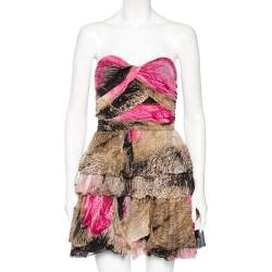 Pre Owned Diane von Furstenberg Multicolor Printed Silk Strapless Brighton Mini Dress M