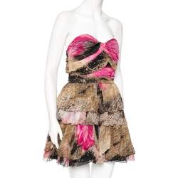 Pre Owned Diane von Furstenberg Multicolor Printed Silk Strapless Brighton Mini Dress M