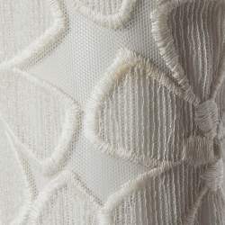 Pre Owned Diane Von Furstenberg Pale Grey & Cream Floral Embroidered Silk Sarita Dress M