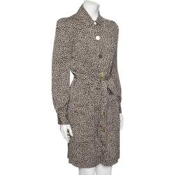 Pre Owned Diane von Furstenberg Monochrome Silk Button Front New Tunis Dress M