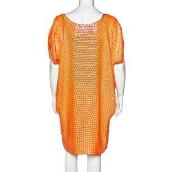 Diane Von Furstenberg Neon Orange Sequin Embellished Silk Kei Tunic L