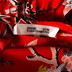 Pre Owned Diane von Furstenberg Orange Floral Printed Silk Bethany Midi Dress M