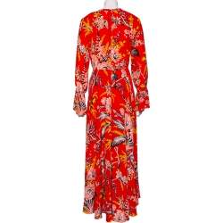 Pre Owned Diane von Furstenberg Orange Floral Printed Silk Bethany Midi Dress M
