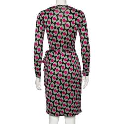 Pre Owned Diane Von Furstenberg Multicolored Printed Silk New Julian Wrap Dress S