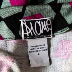 Pre Owned Diane Von Furstenberg Multicolored Printed Silk New Julian Wrap Dress S