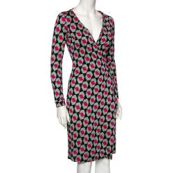 Pre Owned Diane Von Furstenberg Multicolored Printed Silk New Julian Wrap Dress S