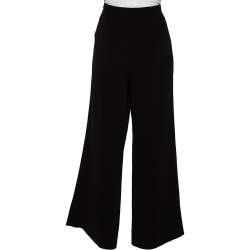 Pre Owned Diane von Furstenberg Black Crepe Preston Wide Leg Trousers L