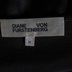 Pre Owned Diane von Furstenberg Black Satin Klee Sheer Sleeve Wrap Blouse M