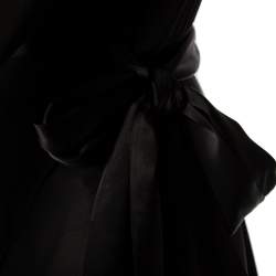 Pre Owned Diane von Furstenberg Black Satin Klee Sheer Sleeve Wrap Blouse M