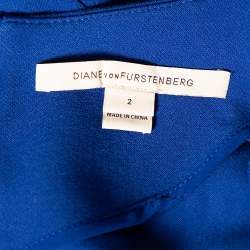 Pre Owned Diane Von Furstenberg Blue Knit Ruched Waist Detailed Dress S