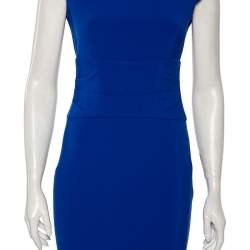 Pre Owned Diane Von Furstenberg Blue Knit Ruched Waist Detailed Dress S