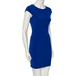 Pre Owned Diane Von Furstenberg Blue Knit Ruched Waist Detailed Dress S