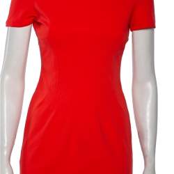 Pre Owned Diane Von Furstenberg Atomic Orange Fitted Short Sleeve Yazmine Dress S