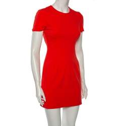 Pre Owned Diane Von Furstenberg Atomic Orange Fitted Short Sleeve Yazmine Dress S
