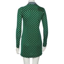 Pre Owned Diane Von Furstenberg Green Silk Long Sleeve Mini Denny Dress S