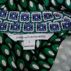Pre Owned Diane Von Furstenberg Green Silk Long Sleeve Mini Denny Dress S