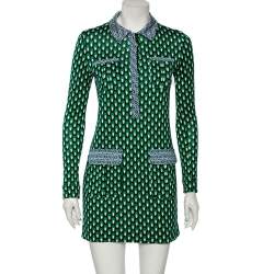Pre Owned Diane Von Furstenberg Green Silk Long Sleeve Mini Denny Dress S