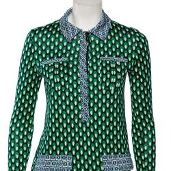 Pre Owned Diane Von Furstenberg Green Silk Long Sleeve Mini Denny Dress S