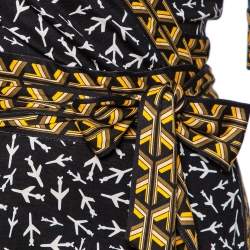 Pre Owned Diane Von Furstenberg Black Printed Silk Lucinda Wrap Dress L