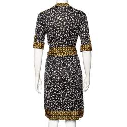 Pre Owned Diane Von Furstenberg Black Printed Silk Lucinda Wrap Dress L