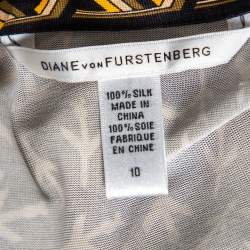 Pre Owned Diane Von Furstenberg Black Printed Silk Lucinda Wrap Dress L