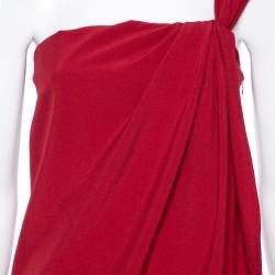 Pre Owned Diane von Furstenberg Red Silk Crepe Valetta One Shoulder Dress S