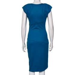 Pre Owned Diane Von Furstenberg Blue Wool Thane Gathered Detailed Dress S