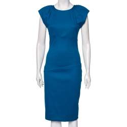 Pre Owned Diane Von Furstenberg Blue Wool Thane Gathered Detailed Dress S