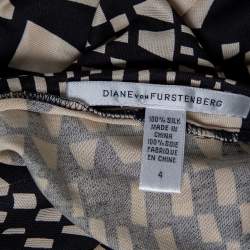 Pre Owned Diane von Furstenberg Black Patterned Silk Knit Victorio Dress S