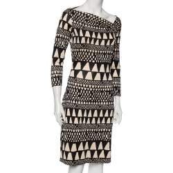 Pre Owned Diane von Furstenberg Black Patterned Silk Knit Victorio Dress S